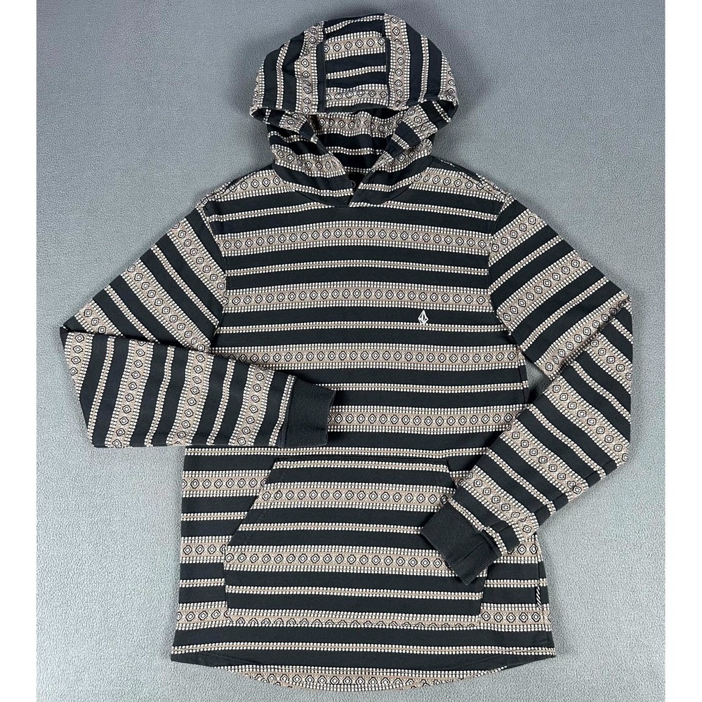 Volcom Hoodie Small Grey Beige Trippy Rave Festival Party Aztec Skate Surf Moto